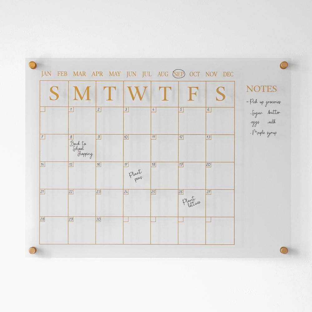 Clear Gold Acrylic Monthly Wall Calendar with Notes