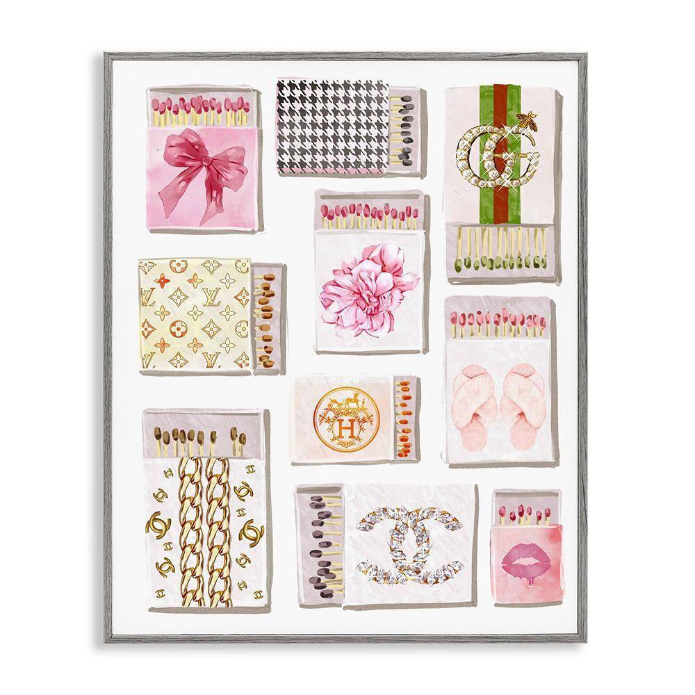 Glam Girl Matchboxes by Ziwei Li 1 Piece Gray Framed Abstract Giclee Art Print 14 in. x 11 in.