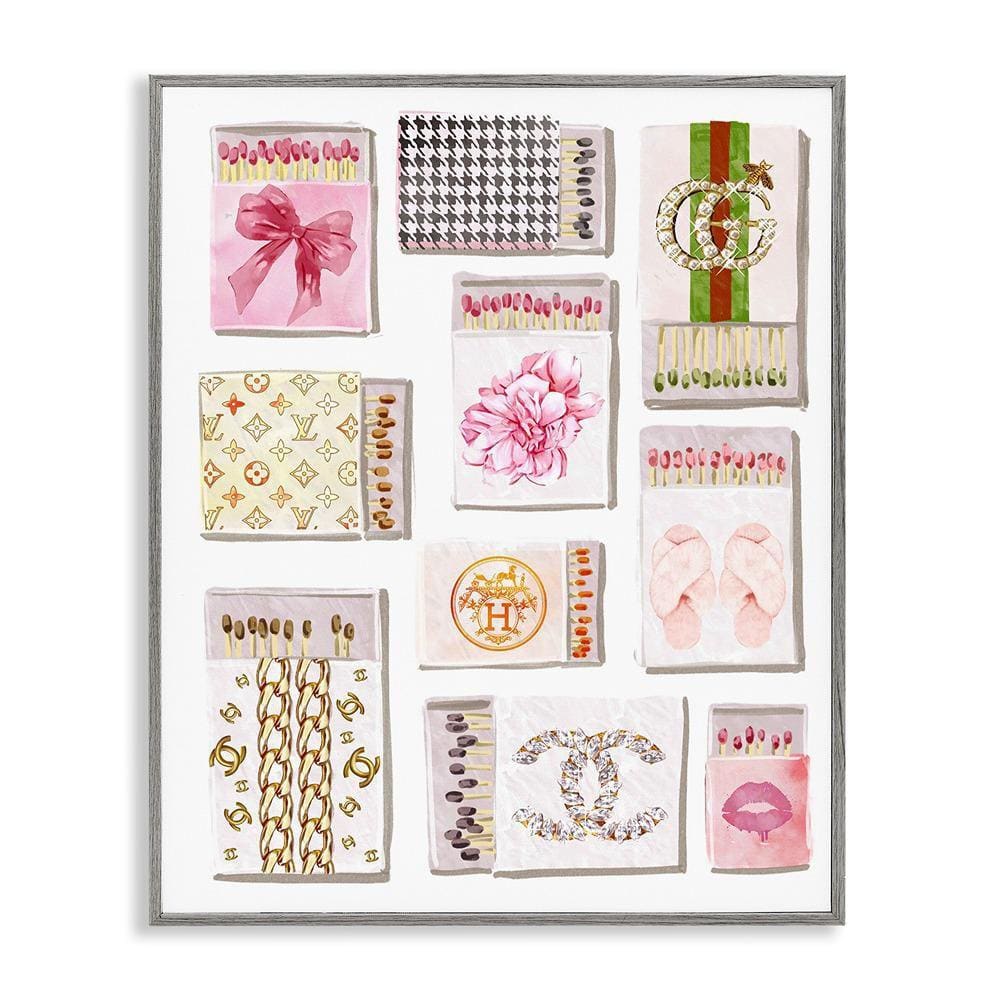 Glam Girl Matchboxes by Ziwei Li 1 Piece Gray Framed Abstract Giclee Art Print 20 in. x 16 in.