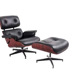 XingbiaoTY Black Top Grain Leather Lounge Chair Arm Chair with Ottoman (Dark Rosewood)