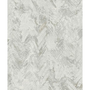 Amesemi Light Grey Distressed Herringbone Paper Non-Woven Wallpaper Roll