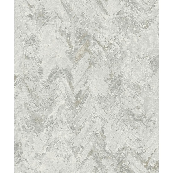 A-Street Prints Amesemi Light Grey Distressed Herringbone Wallpaper Sample