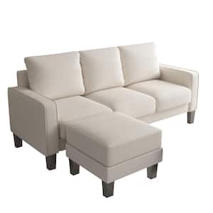 75 in. Square Arm Fabric Modern L-Shaped Sofa in Beige with Ottoman