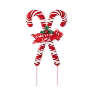 30 in. H Metal Christmas Candy Cane Yard Stake (KD)