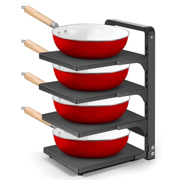 4-Tier Adjustable Pots and Pans Organizer Rack for Kitchen Cabinet and Counter Storage