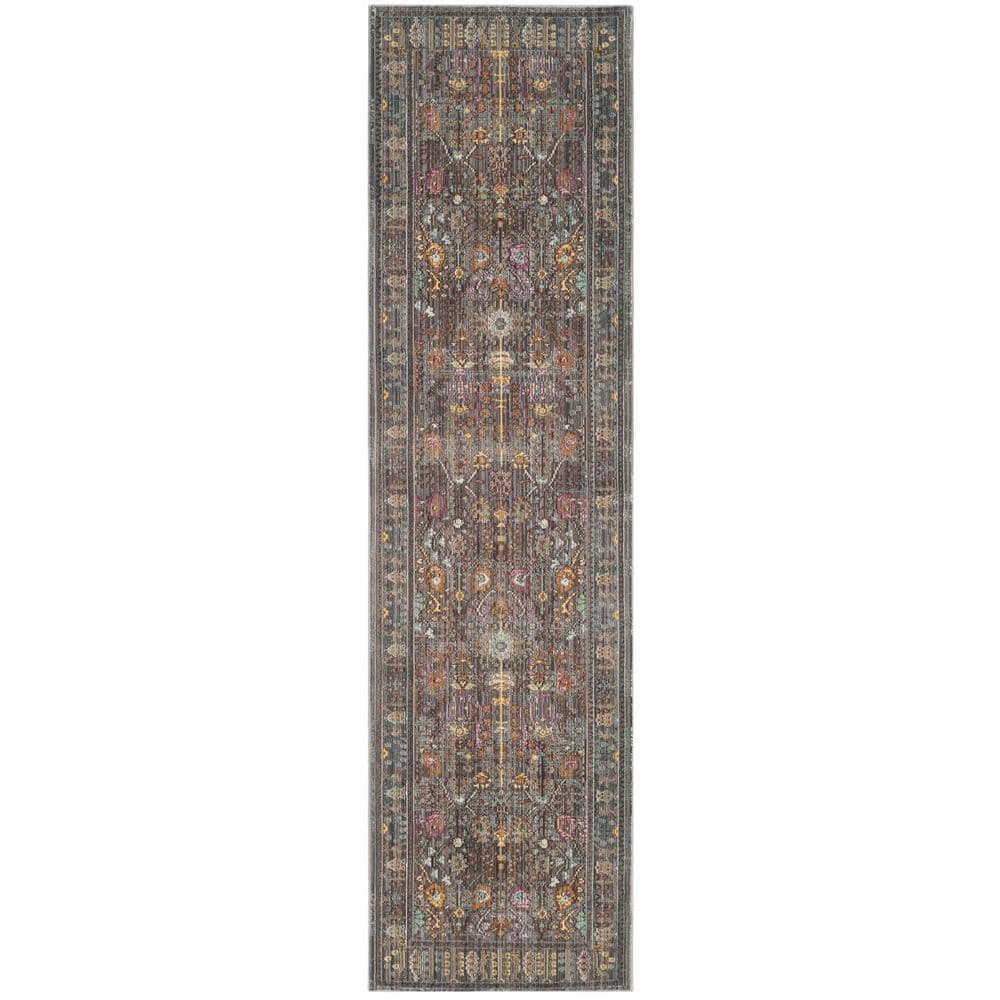 SAFAVIEH Valencia Grey/Multi 2 ft. x 8 ft. Distressed Border Runner Rug ...