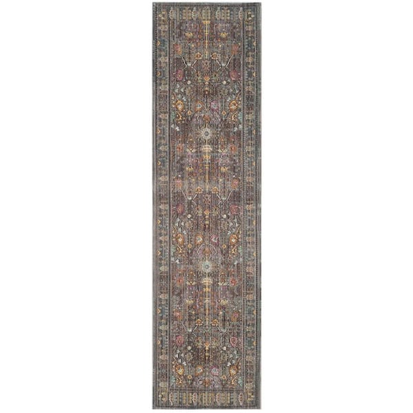 SAFAVIEH Valencia Grey/Multi 2 ft. x 8 ft. Distressed Border Runner Rug
