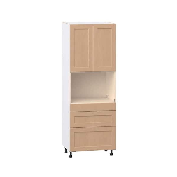 Lakewood 30 in. W x 24.5 in. D x 84.5 in.H Assembled Shaker Microwave Pantry Kitchen Cabinet in Sugar Cookie w/ 3-Drawer