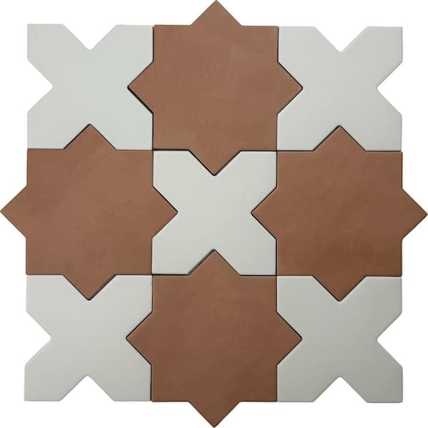 Seville Terracota 7" Star with Pure White 5" Cross Matte Porcelain Wall and Floor Tile (10.62 sq ft/case)-68 Pack