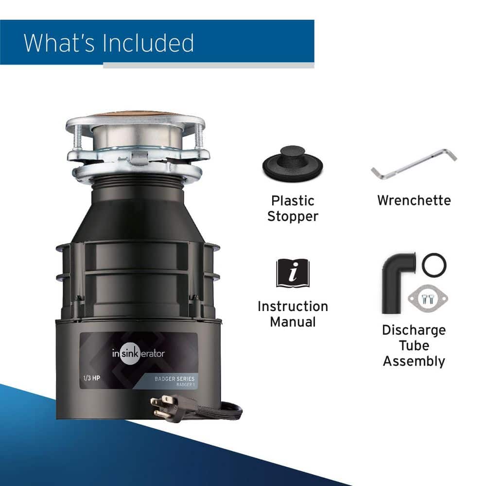 Badger 1/3 HP Black Continuous Feed Garbage Disposal with Power Cord
