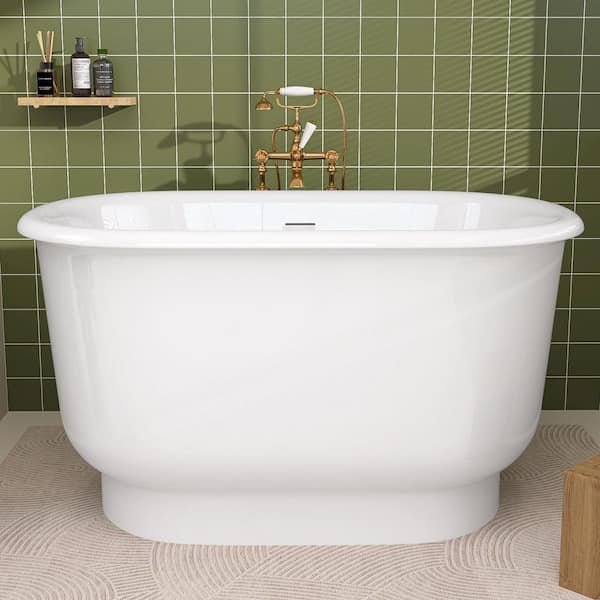 High 47.25 in. x 30 in. Acrylic Soaking Bathtub Flatbottom Small Freestanding Tub with Center Drain in Glossy White