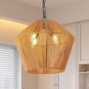 4-Light Boho Hemp Rope Black Pendant Light