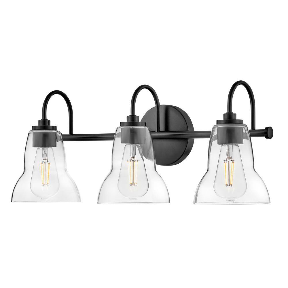 Vera Black 3-Light Vanity with Clear Glass Shades