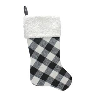 23 in. Black and White Polyester Rustic Checkered Christmas Stocking