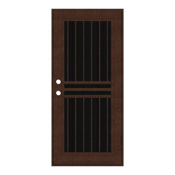 Unique Home Designs 32 in. x 80 in. Plain Bar Copperclad Left-Hand Surface Mount Aluminum Security Door with Charcoal Insect Screen