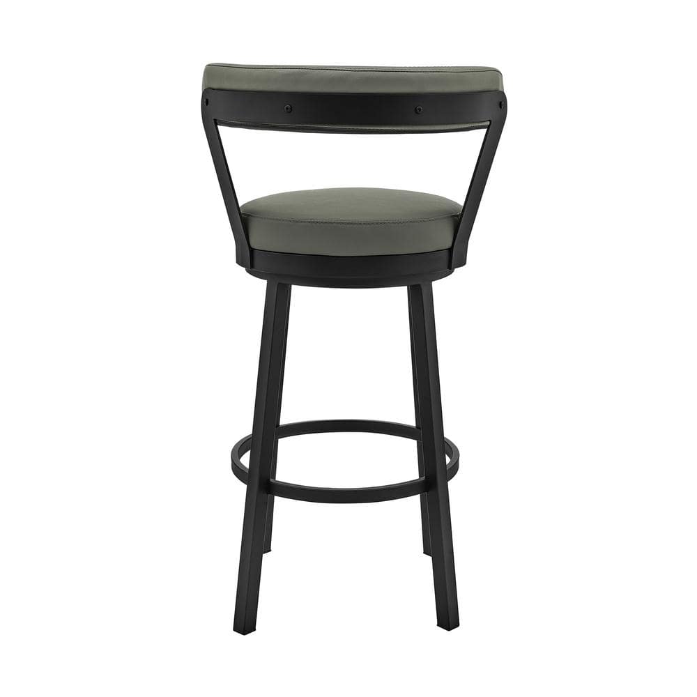 Kobe 30" Black Finish Swivel Bar Stool with Gray Faux Leather