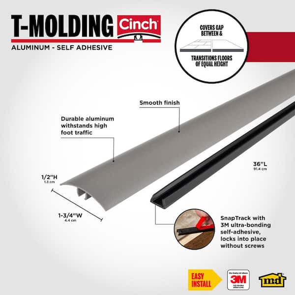 1 3/4 in. X 36 in. Warm Gray Aluminum T-Molding Transition Strip W/ Snaptrack