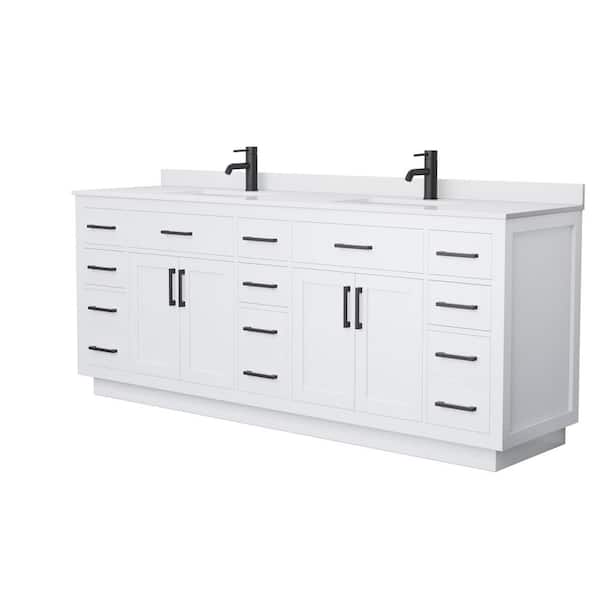 Wyndham Collection Beckett TK 84 in. W x 22 in. D x 35 in. H Double Bath Vanity in White with White Cultured Marble Top