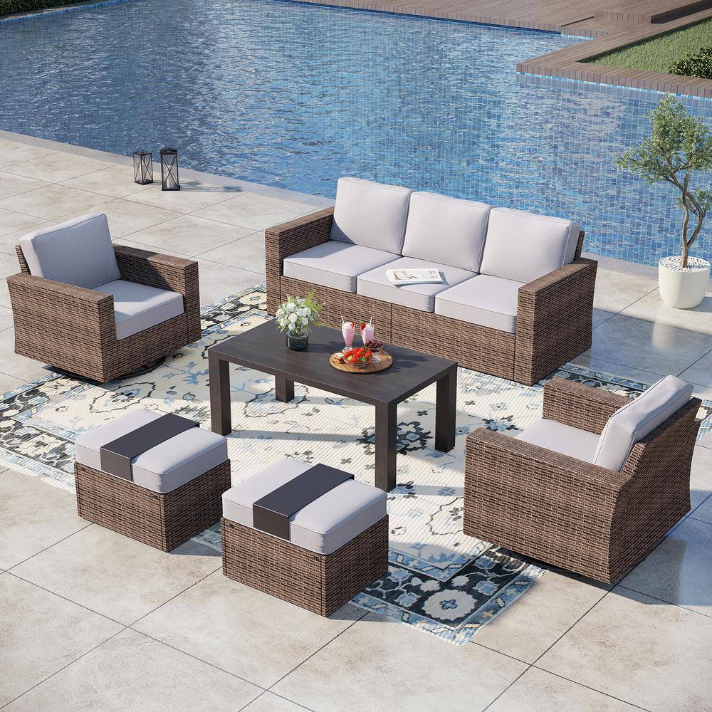 Reviews for PHI VILLA Brown Rattan Wicker 6Piece Outdoor Patio