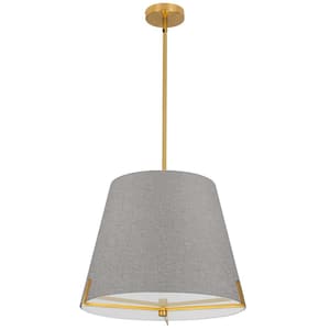 Preston 4-Light Aged Brass Shaded Pendant Light with Grey Fabric Shade