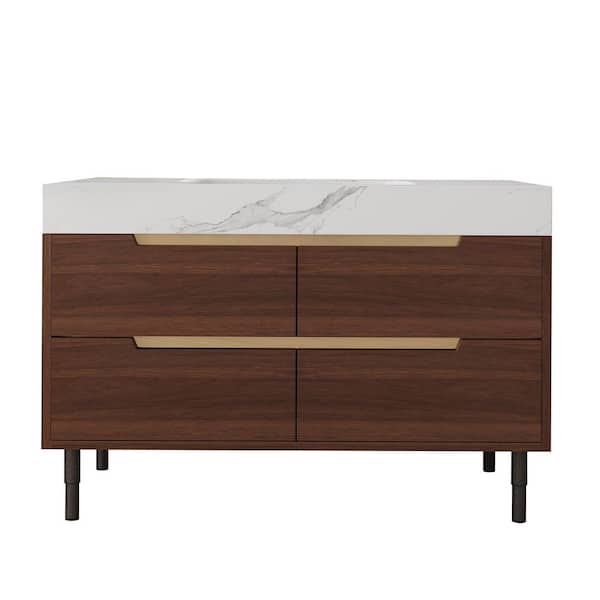 35 in. W x 20 in. D x 32 in. H Single Sink Freestanding Bath Vanity in Walnut with White Sintered Stone Top