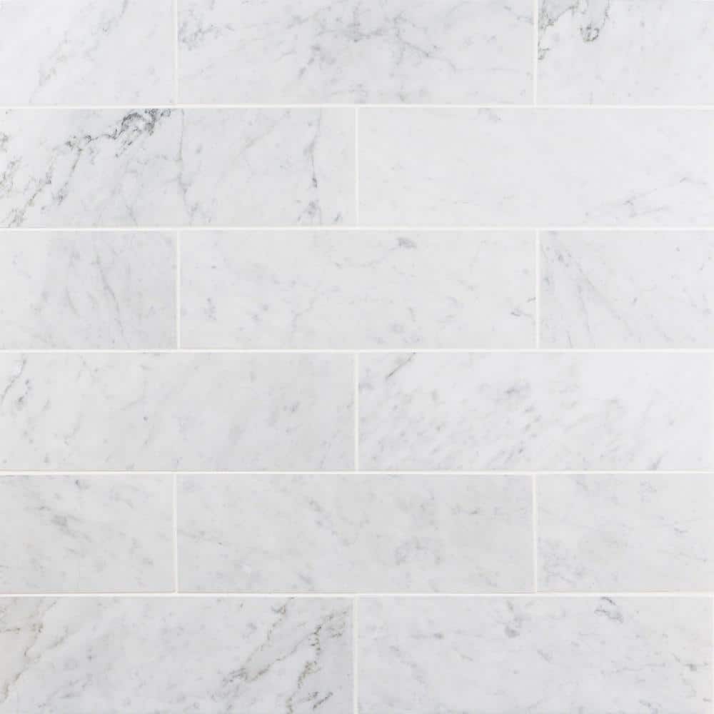 Carrara White Polished Marble 4x12 Subway Tile