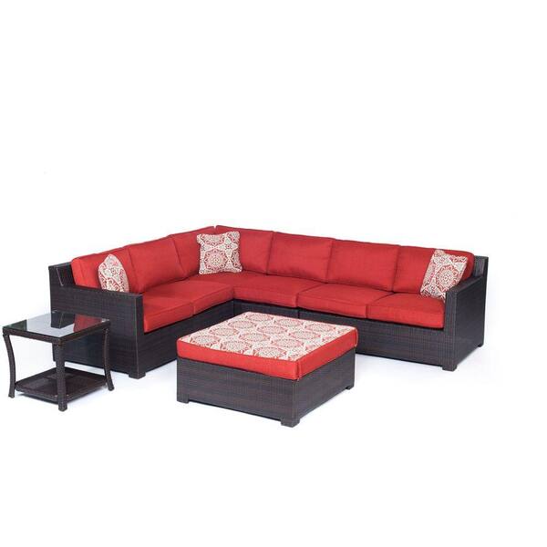Hanover Metropolitan 6-Piece All-Weather Wicker Patio Deep Seating Set with Autumn Berry Cushions