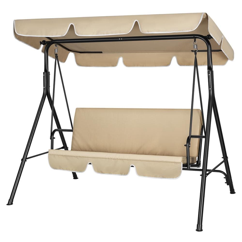 VIVOHOME 3-Person Steel Frame Patio Swing with Canopy in Beige wal ...