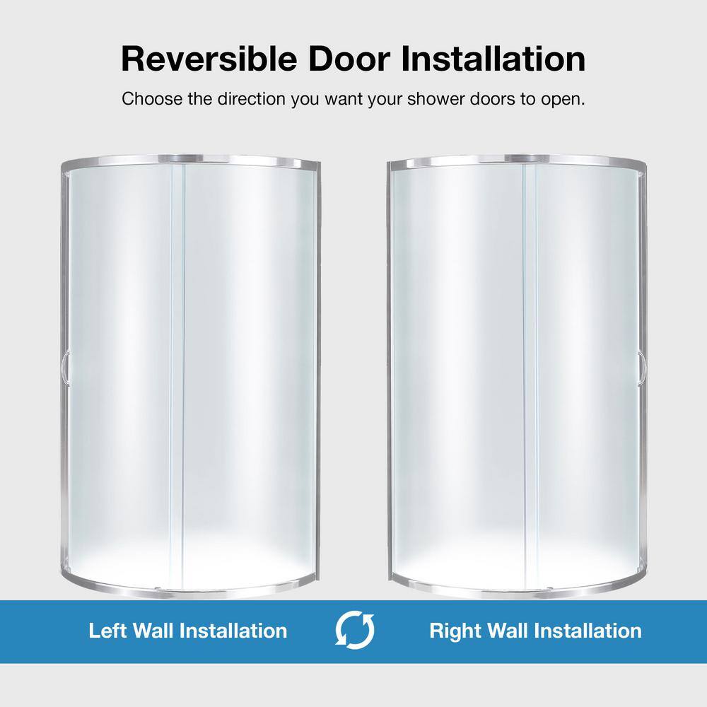 36" x 76" Round Frosted Glass Sliding Shower Kit with Acrylic Base