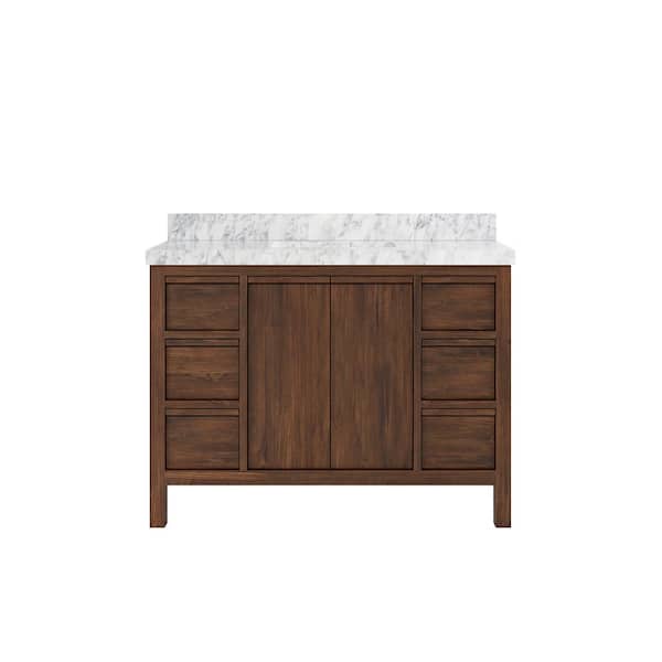 Willow Collections Elizabeth Teak 48 in. W x 22 in. D x 36 in. H Single Sink Bath Vanity in Dark Walnut with 2" Carrara Marble Top