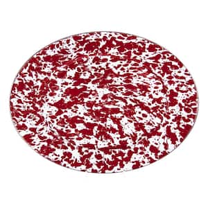 Red Swirl 12 in. x 16 in. Enamelware Oval Platter