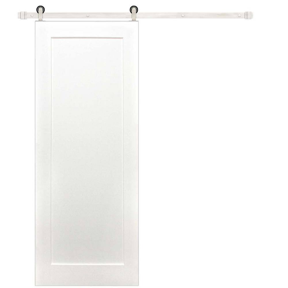 32 in. x 80 in. Shaker 1-Panel Primed Pine Interior Sliding Barn Door with Satin Nickel Hardware Kit price history on PriceWatchPro