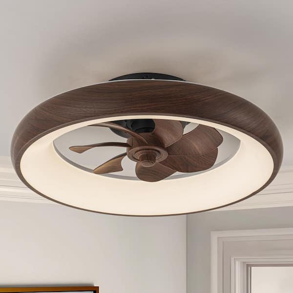 20 in. Dimmable Integrated LED RGB Smart Indoor Walnut Woodgrain Ceiling Fan with Light and Voice/App/Remote Control