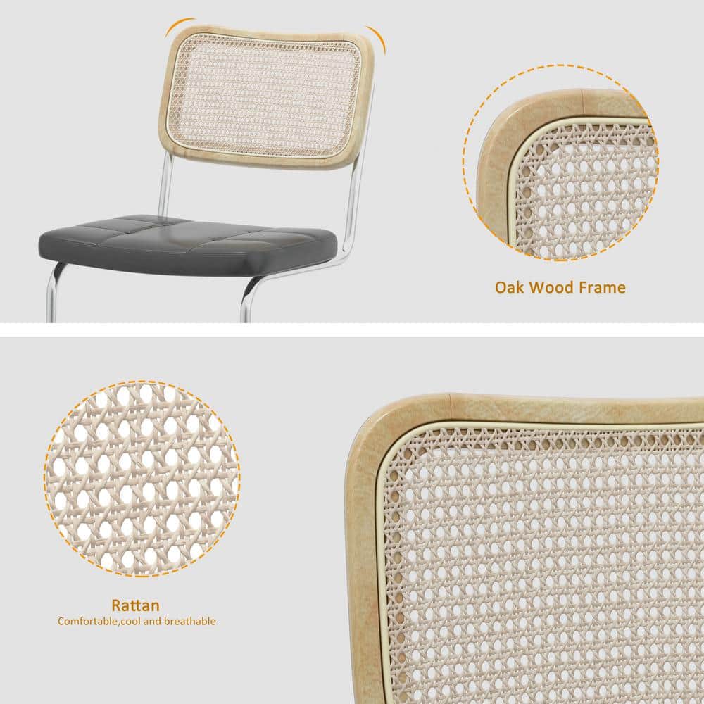 Gray Faux Leather and Rattan Low Side Chair Set