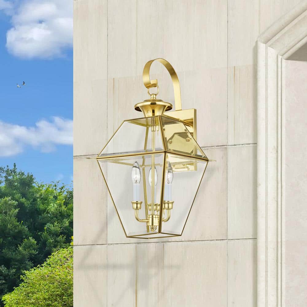 Charleston Elegance Polished Brass 3-Light Outdoor Lantern