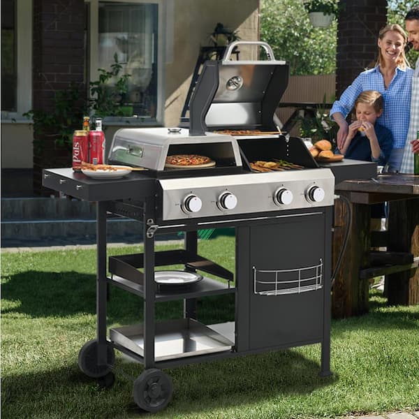 2 Plus 2 Burner Propane Grill with Griddle and Side Tables