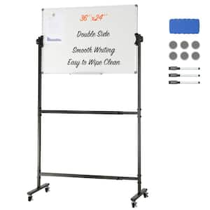 Rolling Magnetic Whiteboard Double-sided Mobile Whiteboard 36 in. x 24 in. Adjustable Height Dry Erase Board with Wheels
