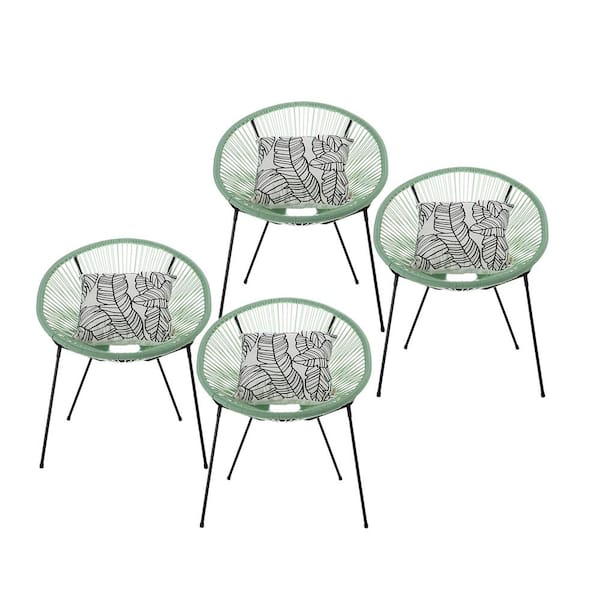 JAYDEN CREATION Licia Black Based Pillows Included Metal Outdoor Lounge Chair in Green (Set of 4)