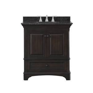 Moorpark 31 in. W Bath Vanity in Burnished Walnut with Granite Vanity Top in Brown with White Basin
