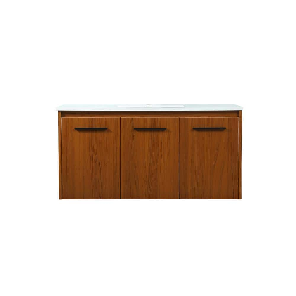 Timeless Home 40 in. W Single Bath Vanity in Teak with Engineered Stone ...