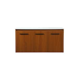 Timeless Home 40 in. W Single Bath Vanity in Teak with Engineered Stone Vanity Top in Ivory with White Basin