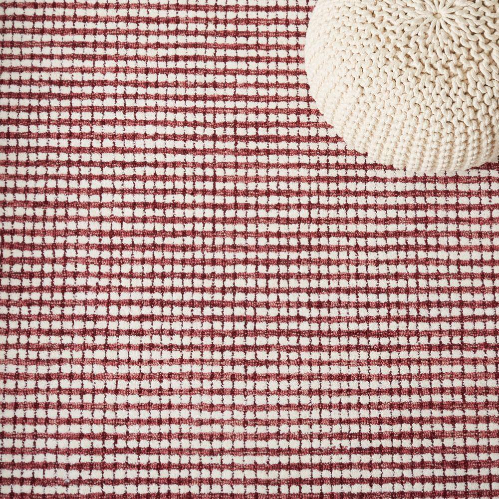 Handmade Red and Ivory Abstract Wool Round Rug, 6'