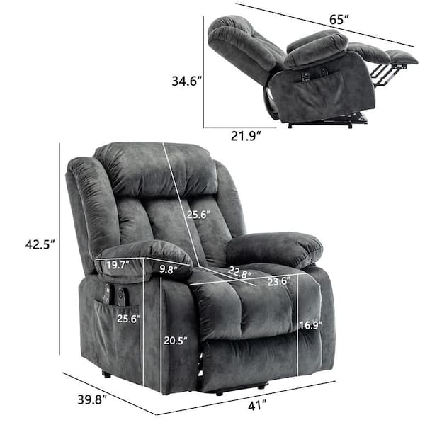 Gray Soft and Big Multifunctional Power Lift Heated Massage Recliner