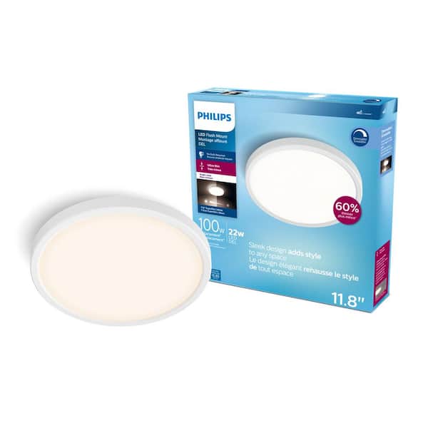 Philips White 11.8 in. SuperSlim Integrated LED Flush Mount Bright White 3000K (2-Pack)