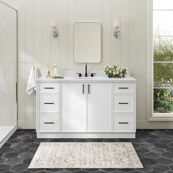 ARIEL Kelly 60 in. Single Sink Freestanding Bathroom Vanity in White with Carrara White Quartz Top