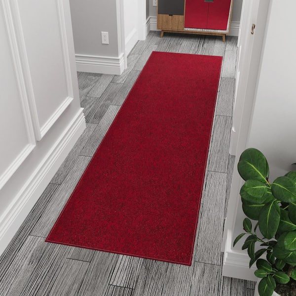 Oscar Non-Slip Rubberback Modern Solid Design 2 ft. x 5 ft. Indoor Runner Rug, 1 ft. 8 in. x 4 ft. 11 in., Red
