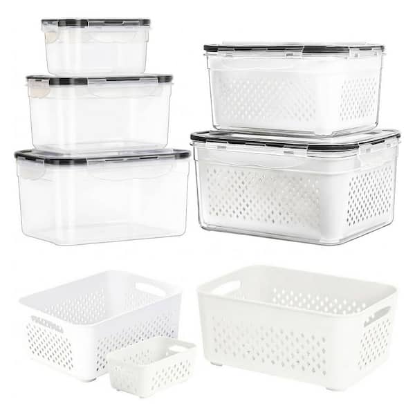 5-Pack Airtight Stackable Produce Saver Containers with Removable Colander for Fruits Vegetables Kitchen Set
