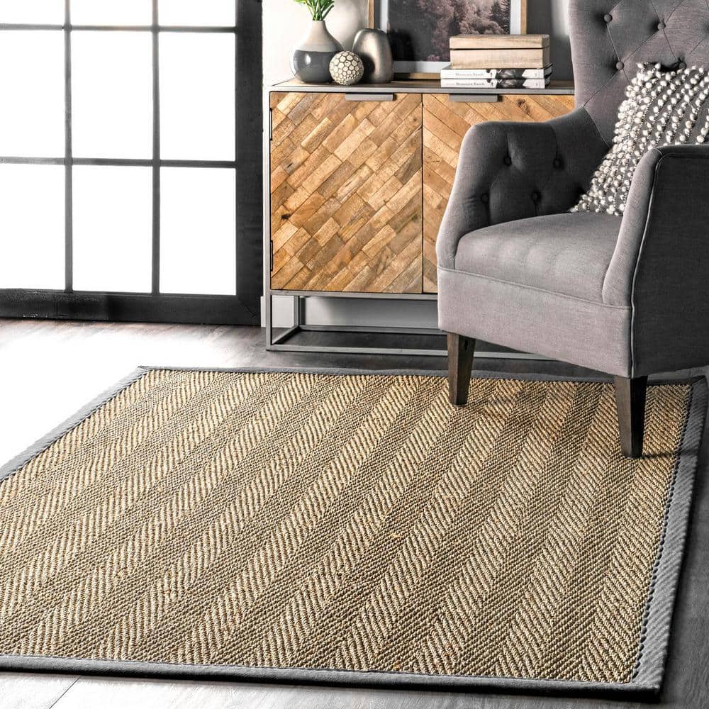 Dark Gray Seagrass Herringbone 8' x 10' Reversible Area Rug