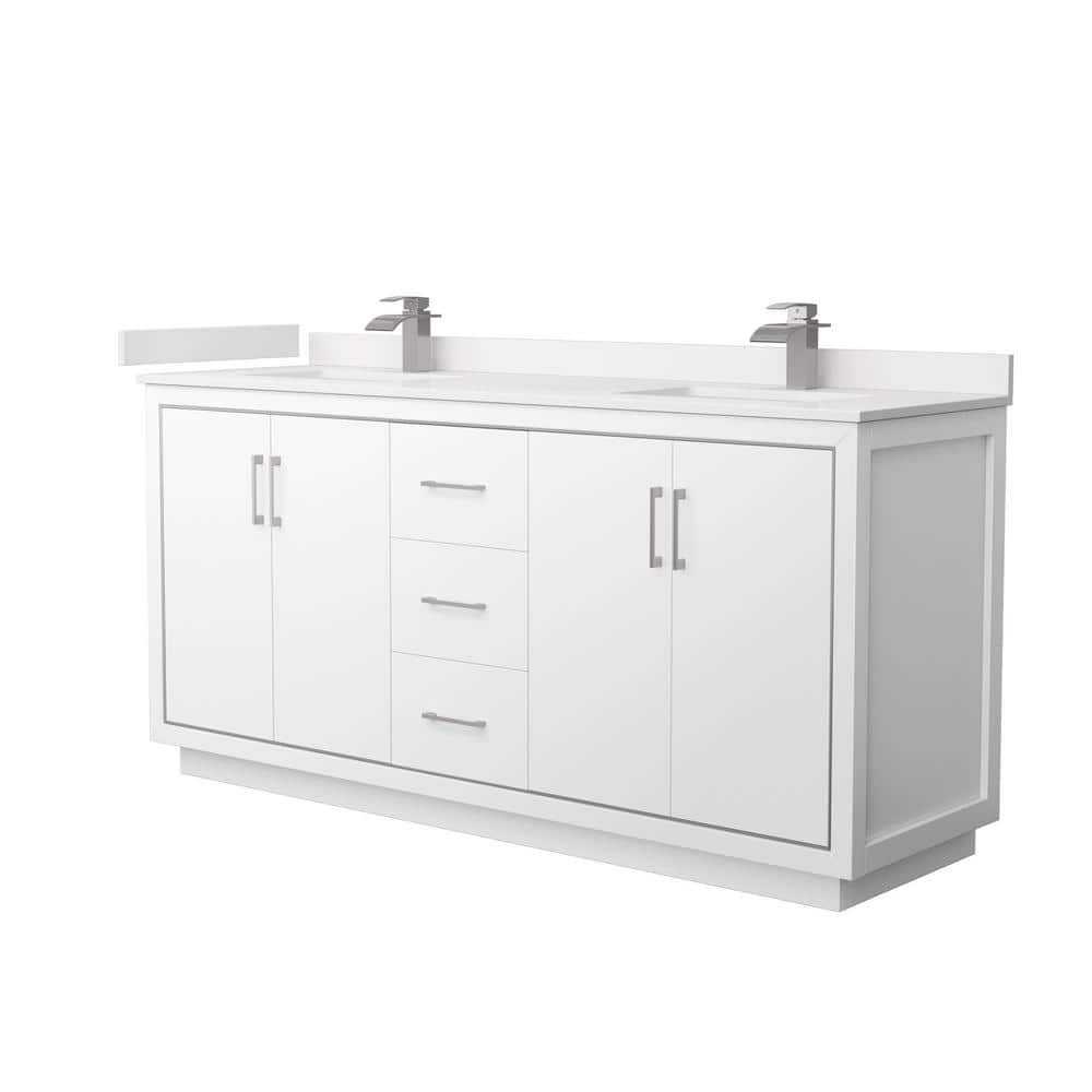 72" White Double Bathroom Vanity with Quartz Top