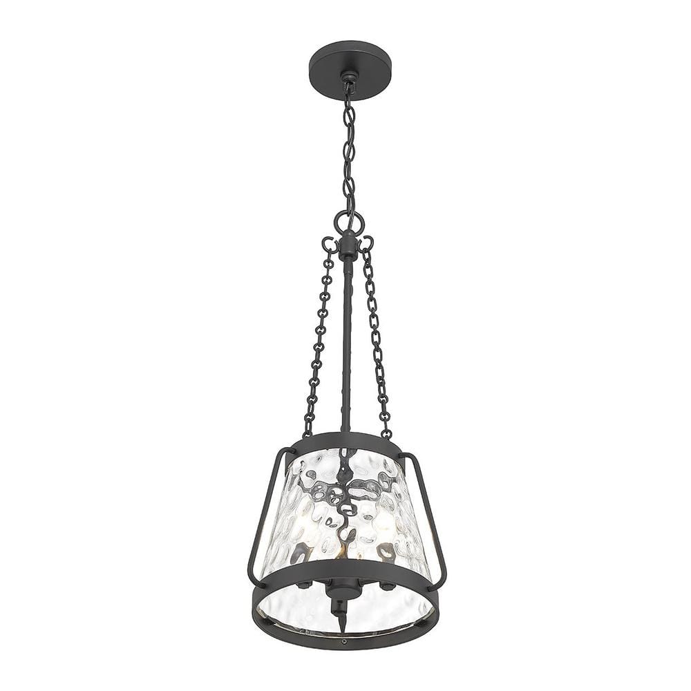 Crawford Matte Black 3-Light Pendant with Clear Water Glass Shade